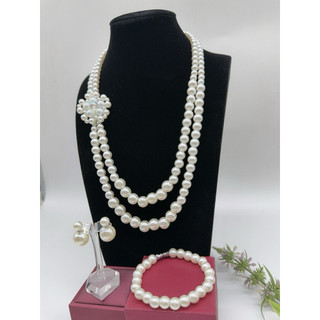 mua 1 được 2. Combo ba món vòng cổ, hoa tai, vòng tay ngọc trai đá nhân tạo loại nặng, trang sức, phụ kiện hàng cao cấp.