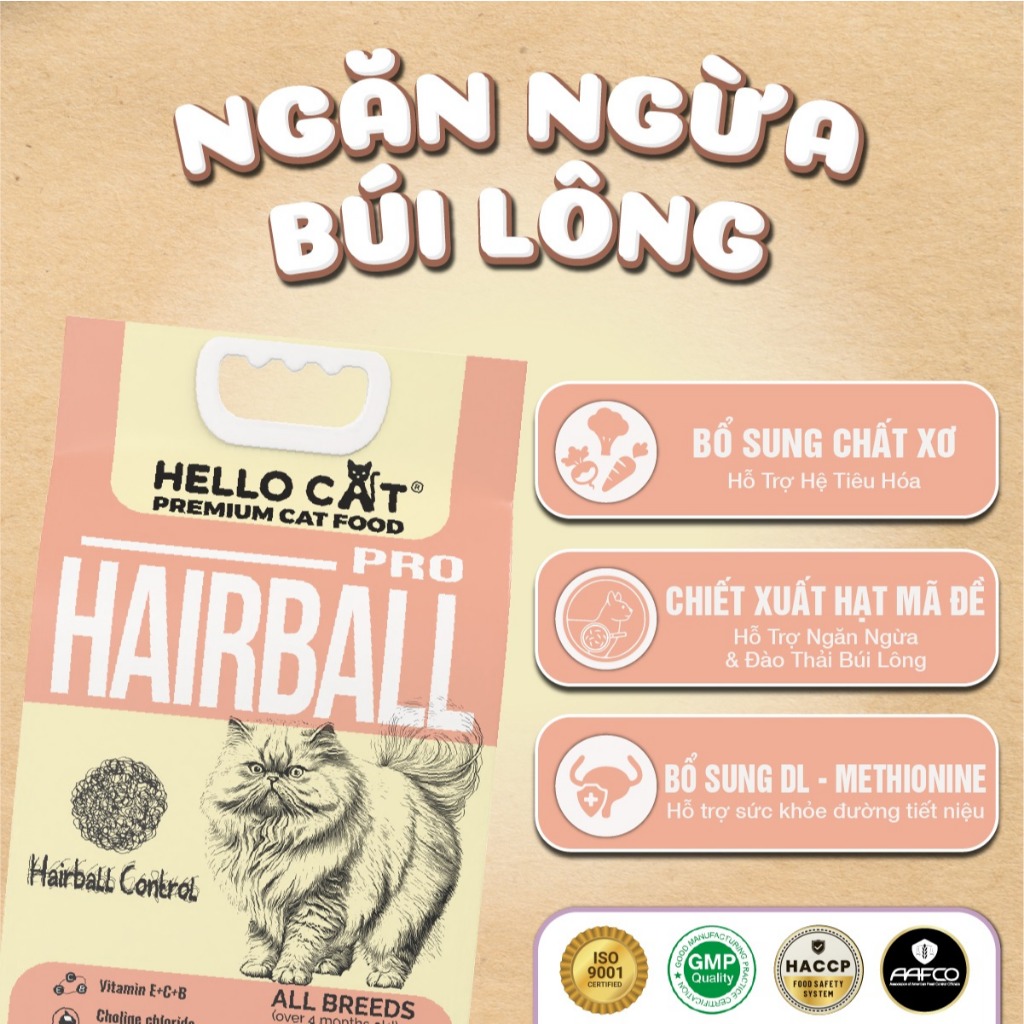 Hạt Cho Mèo Hello Cat Hairball Túi 5kg – Hạt Dinh Dưỡng Hỗ Trợ Kiểm Soát Búi Lông Cho Mèo