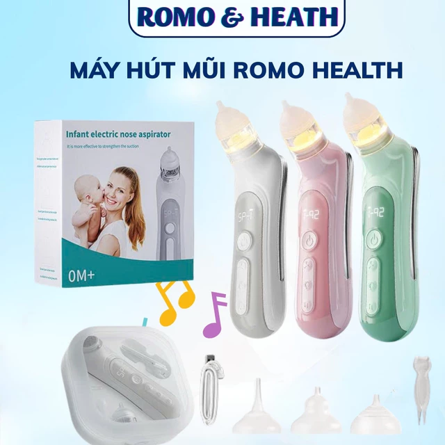 Máy hút mũi cao cấp cho bé ROMO, dụng cụ hút mũi cho trẻ sơ sinh và trẻ nhỏ lực hút mạnh êm ái, an toàn, dễ vệ sinh