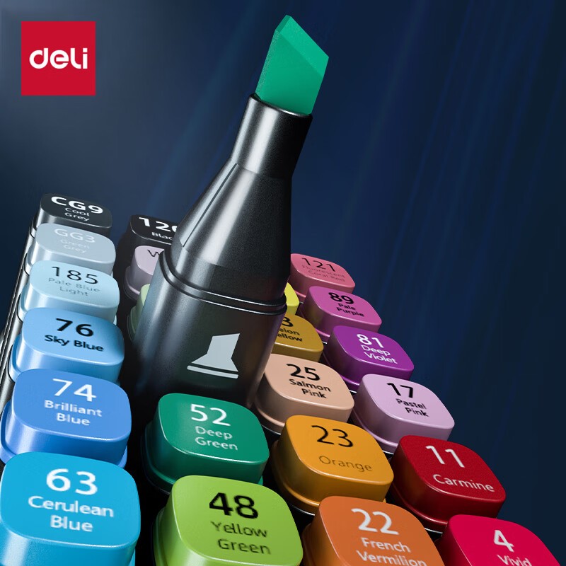 Bút Marker Cồn 2 Đầu Deli Màu Đậm, Dễ Blend, Khô Nhanh Kèm Túi Vải 30/40/60/80 Màu Vẽ Chuyên Nghiệp