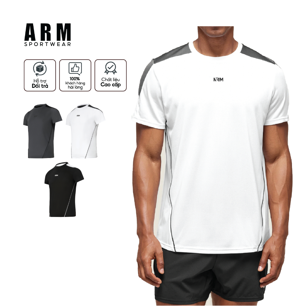 Áo Thun Thể Thao Nam PRIME Phối Vai ARM, Áo Tập Gym Chất Liệu Co Giãn, Vận Động Thoáng Mát