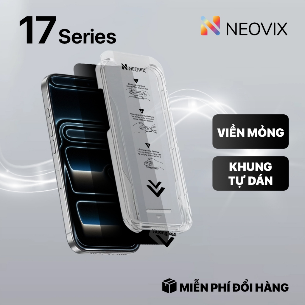 Kính Cường Lực iPhone Chống Nhìn Trộm Tự Dán 17 16 15 14 Pro Max Viền Mỏng Hạn Chế Vân Tay NEOVIX