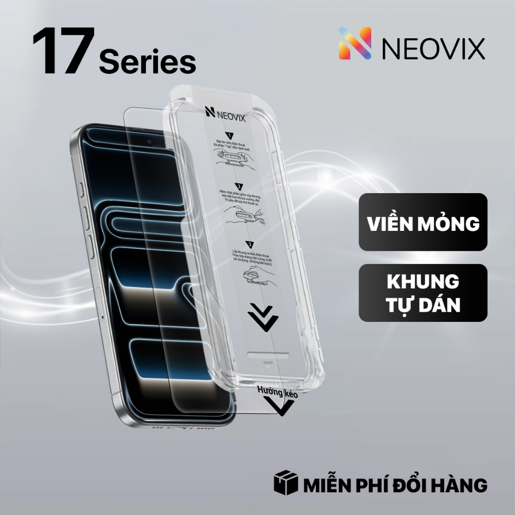 Kính Cường Lực iPhone Chống Nhìn Trộm Tự Dán 17 16 15 14 Pro Max Viền Mỏng Hạn Chế Vân Tay NEOVIX