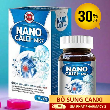 VIÊN UỐNG NANO CANXI+ MK7 (Hộp 60 viên) - Bổ sung canxi, giúp xương răng chắc khỏe.
