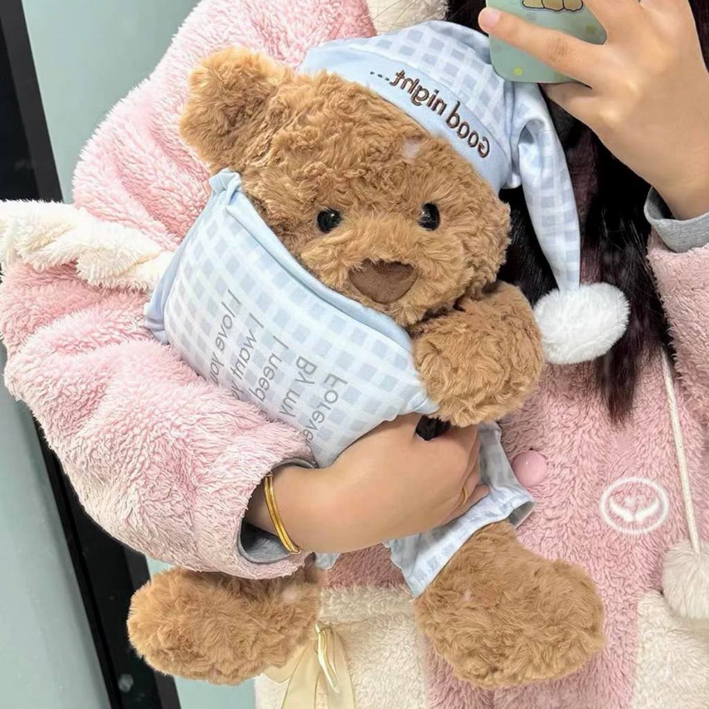 Gấu bông teddy mặc đồ ngủ ôm gối dễ thương quà tặng cho bạn gái,bạn trai, cho bé làm gấu ôm ngủ