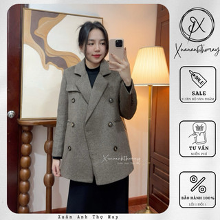 Áo dạ cổ vest trần trám nâu nhạt xương cá dáng ngắn (75cm) - Xuananhthomay