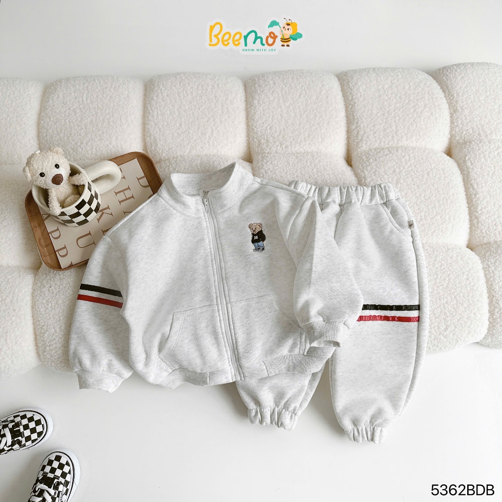 [Chính hãng Beemo] Bộ khoác nỉ thêu gấu Beemo, set bộ nỉ khoá sành điệu, cá tính unisex 5362bdb