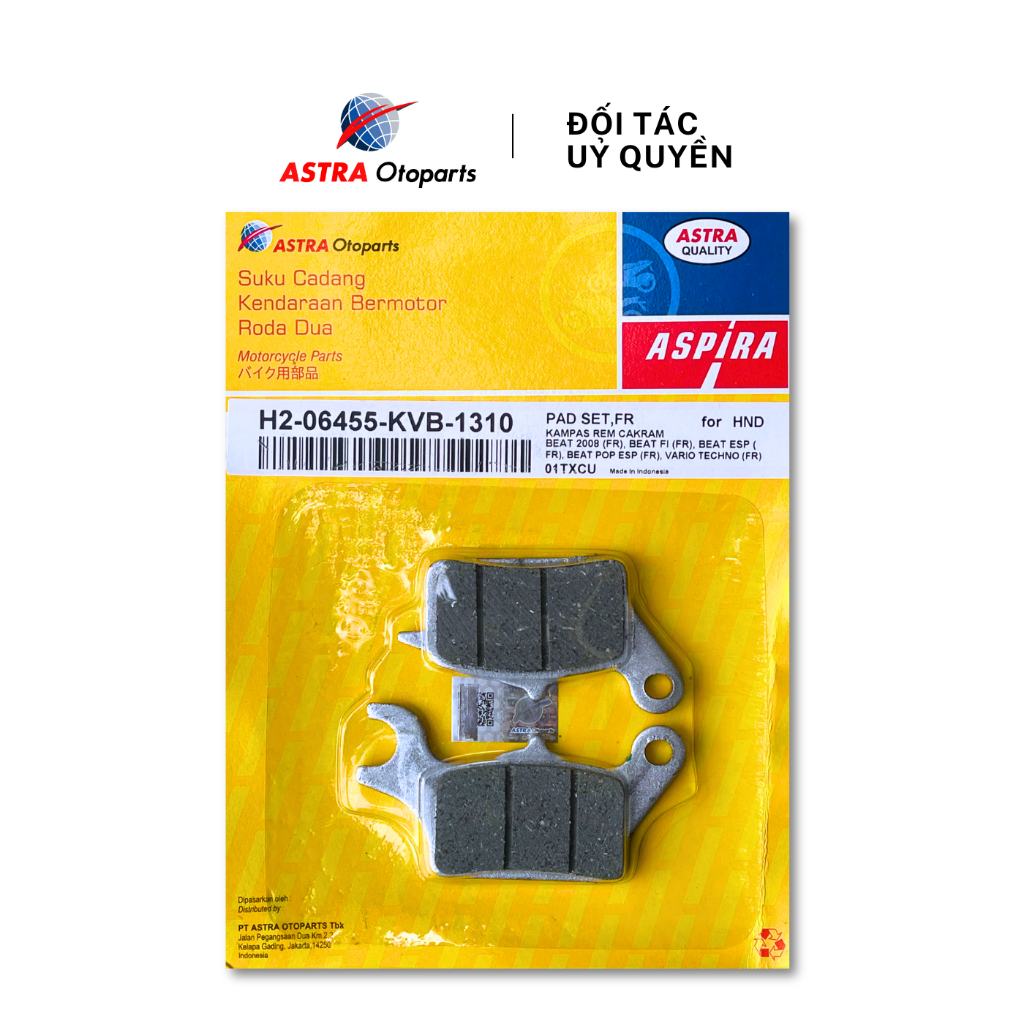 Má phanh dầu (bố thắng đĩa) ASPIRA cho Honda Air Blade/Vario/SH 125 mã ...
