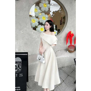 Đầm lệch vai manggo phối ren sang trọng dáng xòe tôn dáng – đầm dự tiệc, đầm đi sự kiện, form cực đẹp ht