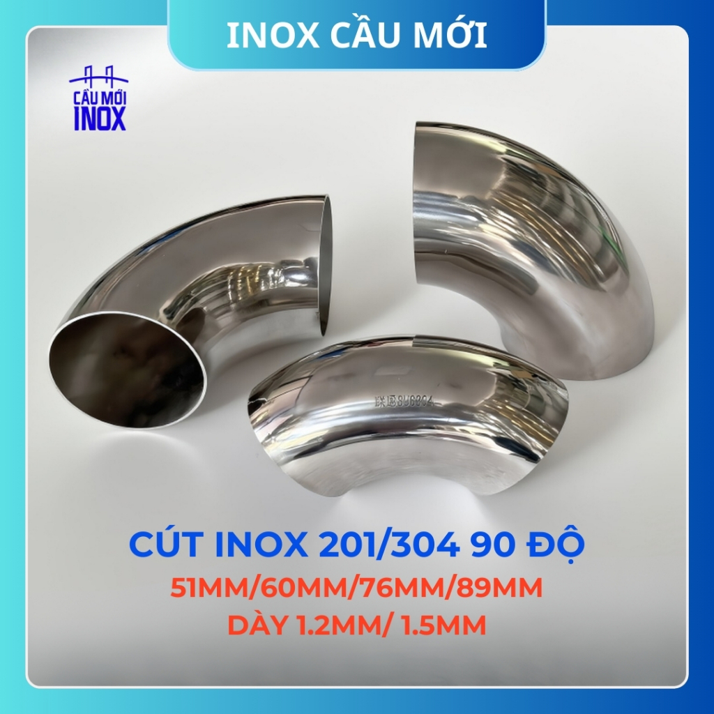 Cút inox 304 dày 1.2mm/1.5mm - Co inox 90 độ phi 50mm/60mm/76mm/89mm hàng loại 1 chất lượng cao