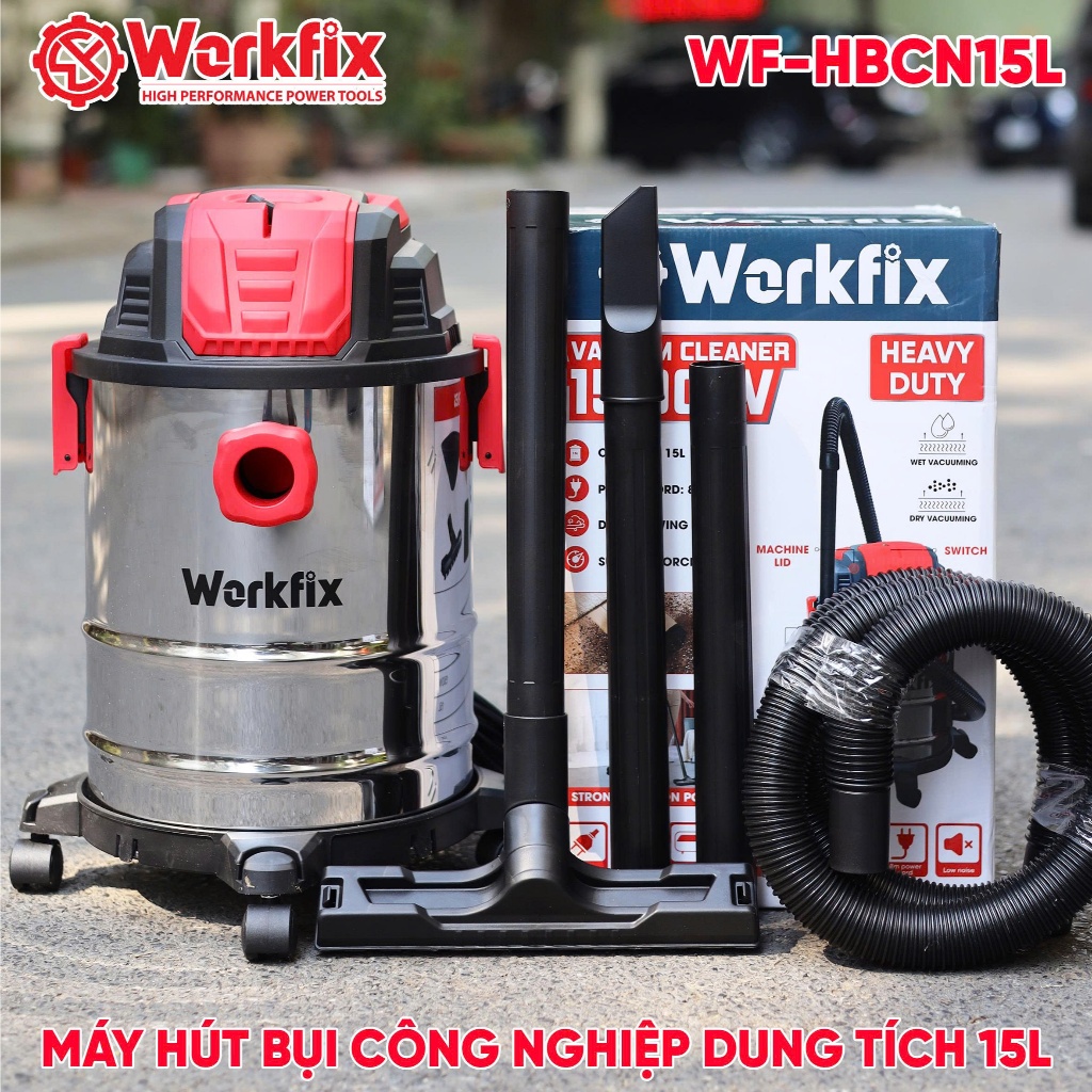 [FULL PHỤ KIỆN] Máy Hút Bụi Công Nghiệp Workfix WF-HBCN15L, Dây Dài 8m, Dung Tích 15L, Công Suất 1500W
