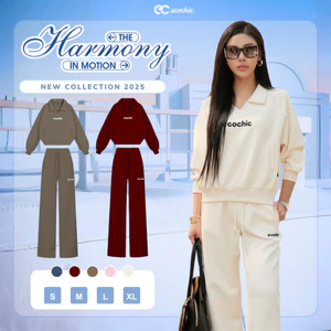 Set Bộ ECOCHIC Áo Nỉ Mịn Cổ Bẻ Túi Đựng Hai Bên Quần Suông Basic Cao Cấp Mềm Mịn Chính Hãng HNH B207