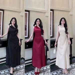 Đầm lệch vai tuyết nhung dáng dài sang trọng – form ôm tôn dáng, đầm dự tiệc – sự kiện siêu cuốn mẫu hot 2025