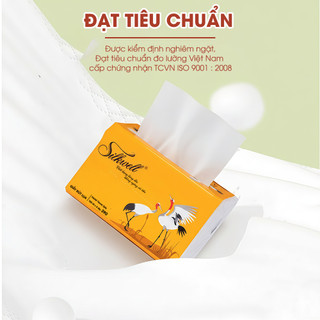 Giấy ăn rút lụa Silkwell Sếu 130 tờ 3 lớp dày dặn, khăn giấy rút lụa siêu mềm mịn không tẩy trắng