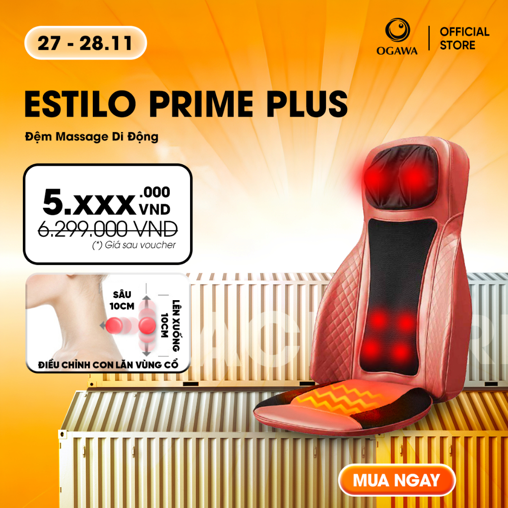 Đệm Massage Di Động Estilo Prime Plus - massage cổ vai gáy, lưng và mông - đa năng, tiện lợi