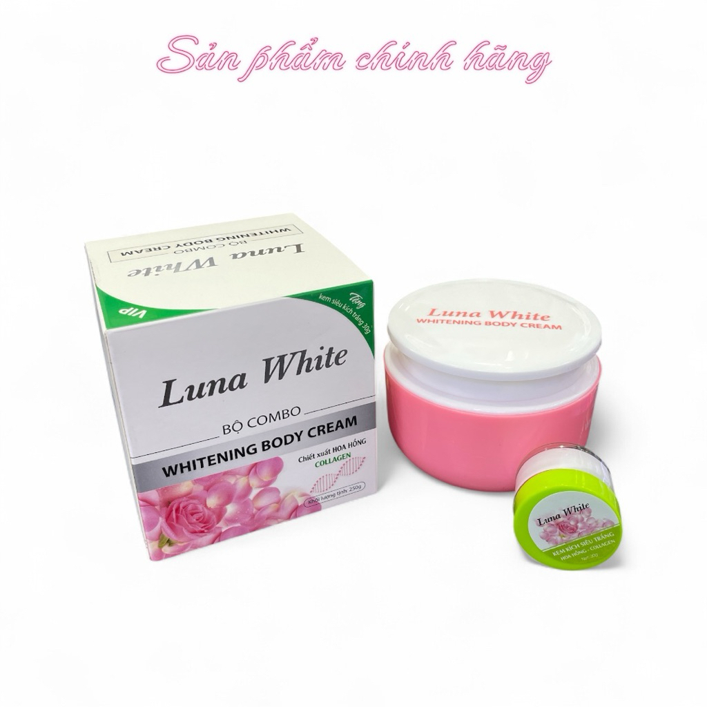 Bộ Combo Kem Body Trắng Da Toàn Thân và Kích trắng Kết Hợp Lại Với Nhau Siêu Trắng Nhanh Mịn Da Cao Cấp Luna White 250g