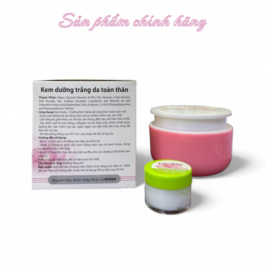 Bộ Combo Kem Body Trắng Da Toàn Thân và Kích trắng Kết Hợp Lại Với Nhau Siêu Trắng Nhanh Mịn Da Cao Cấp Luna White 250g