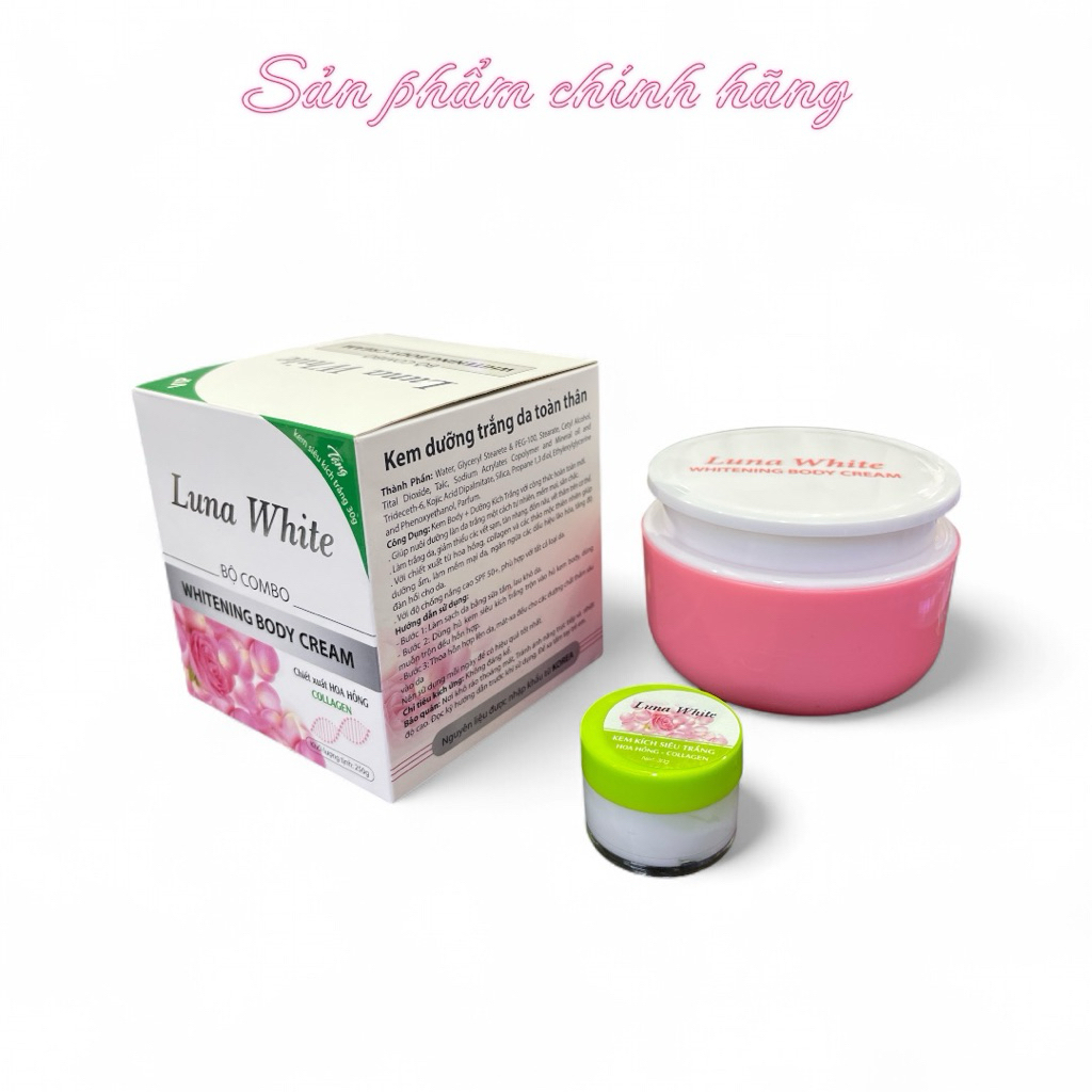 Bộ Combo Kem Body Trắng Da Toàn Thân và Kích trắng Kết Hợp Lại Với Nhau Siêu Trắng Nhanh Mịn Da Cao Cấp Luna White 250g