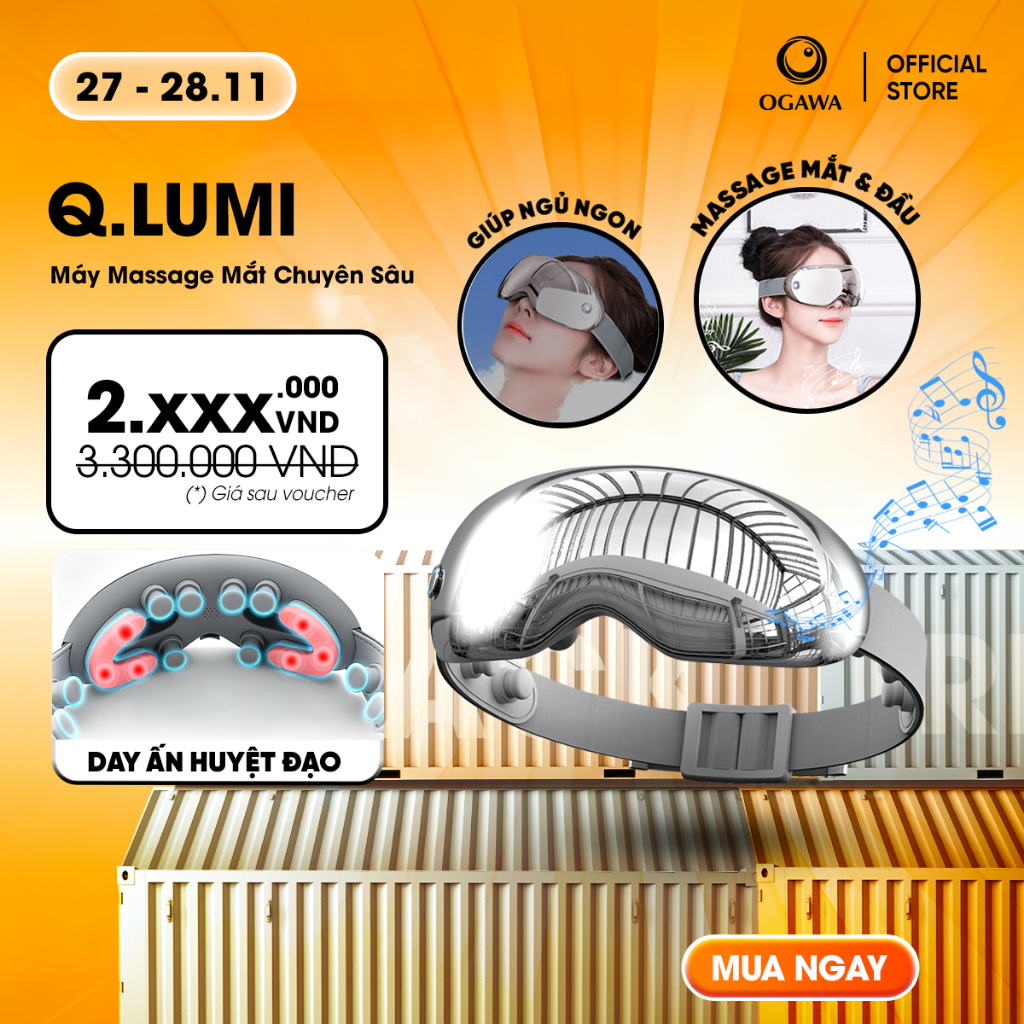 Máy massage thư giãn mắt OGAWA Qlumi - Chăm sóc mắt, đầu hiệu quả,nhiệt ấm thư giãn
