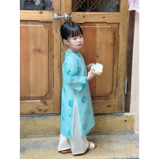 Áo dài cách tân bé gái diện tết kèm quần và mấn, áo dài tết thêu hoa Mẫu đơn cho bé gái sz 10-30kg