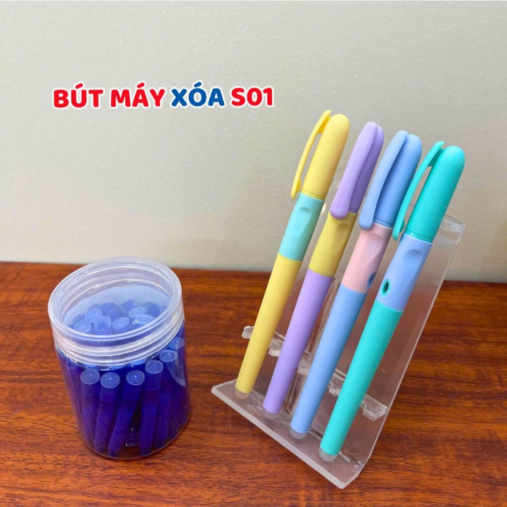 (Mẫu mới) Bút Máy Xóa S-01, Ngòi KimTinh 0.38 mm, Dễ Tẩy Xóa, Êm Trơn, Kèm Pitong Bơm Mực Lọ.