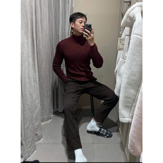 Áo Len Cổ Lọ Nam Đỏ Rượu Vang Form Slim Fit Ấm Mịn 50-85kg Áo Sweater Cổ Cao Nam ABABA lo6602-do