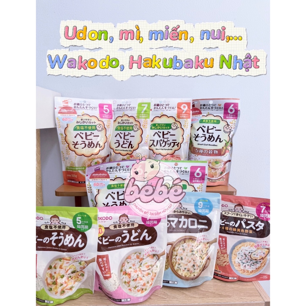 Mì, Somen tách muối ăn dặm Hakubaku, Wakodo, Churu, Tanabiki, Chubi Nhật cho bé từ 5 tháng tuổi