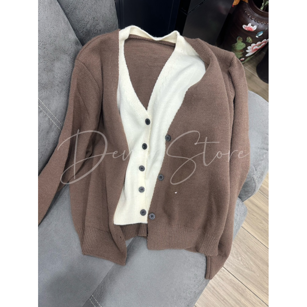 Áo len cardigan CDG nữ – Màu Nâu/Xám – Size S-XL