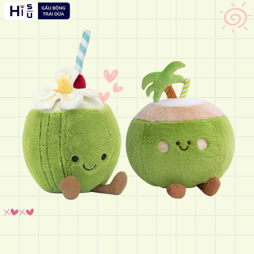 Gấu bông trái dừa đồ uống dễ thương, Thú nhồi bông hình hoa quả dừa lông mềm mại làm quà tặng cho bé,bạn trai gái