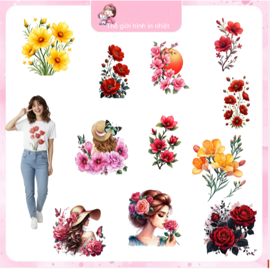 [HỎA TỐC] Hình ủi nhiệt quần áo mẫu HOA LÁ,nhiều mẫu,nhiều size, ủi tại nhà bằng bàn ủi