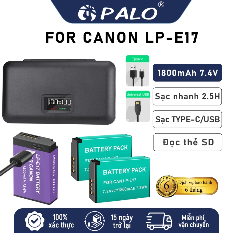 PALO Pin Canon LP-E17 Bộ 2 Pin + Sạc Đôi LP-E17 Dung Lượng 1800mAh cho ...
