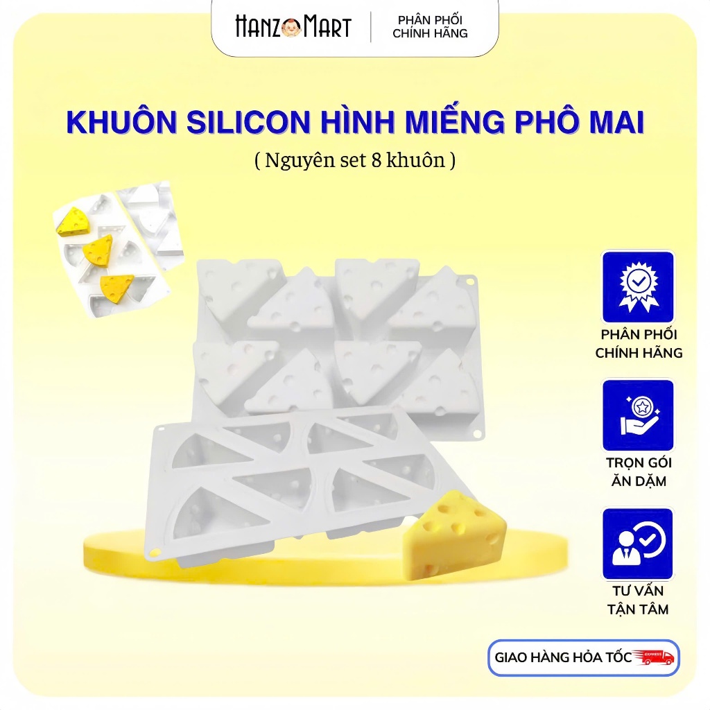 Khuôn silicon hình phô mai 3D là thạch rau câu/pudding cho bé
