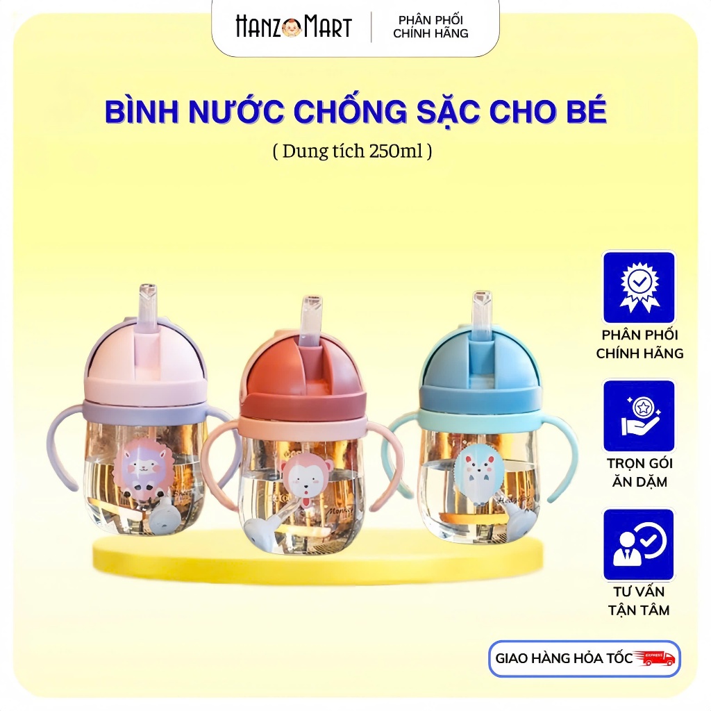 Bình uống nước cho bé tập uống , cốc tập  có van chống sặc 250ml