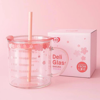 Cốc thủy tinh Blossom Sakura Deli 500ml cao cấp chịu nhiệt thiết kế dày dặn dùng cho đồ nóng lạnh