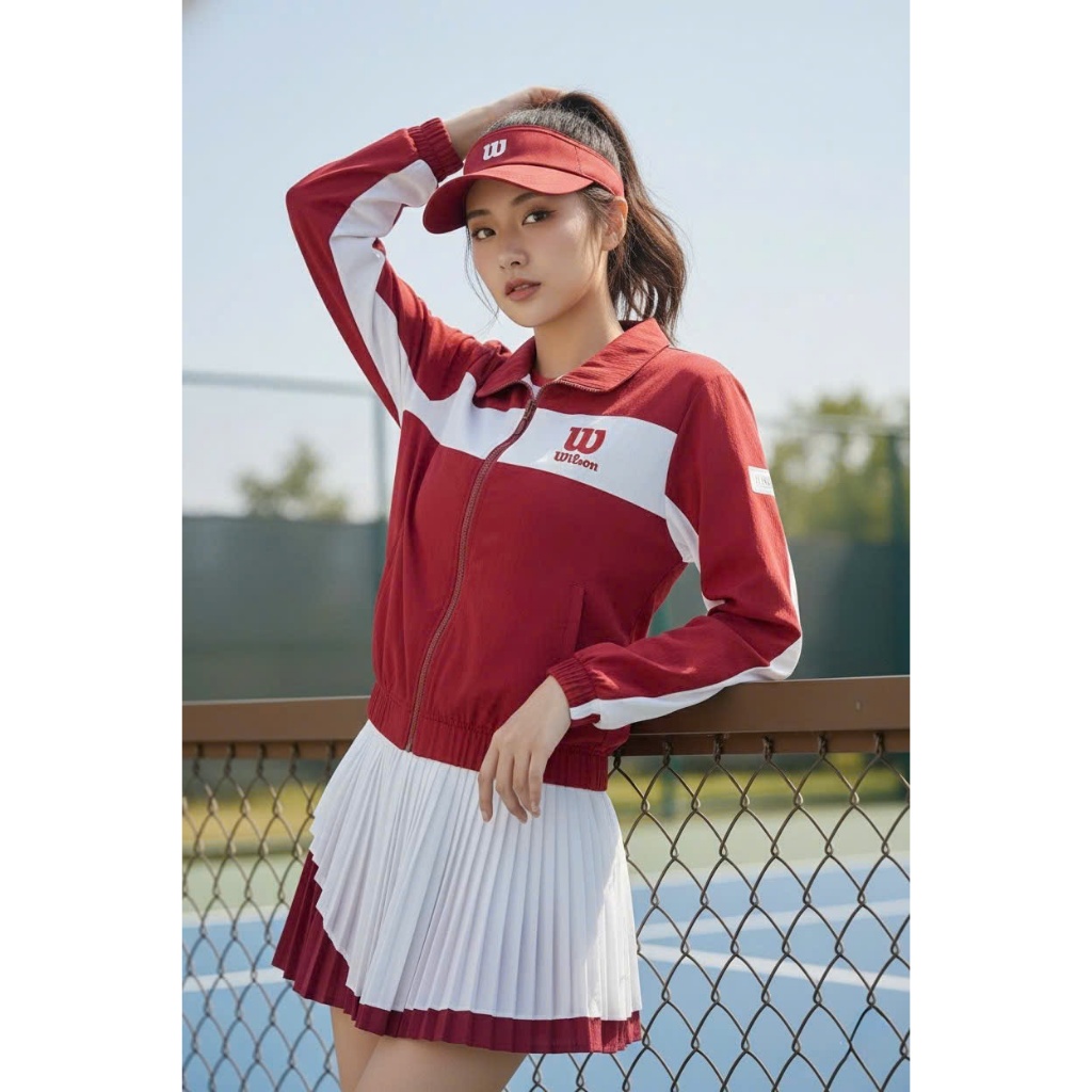 Áo thể thao nữ, Áo gió hai lớp Wil.son phối màu chơi Pickleball Golf Tennis Cầu lông siêu đẹp