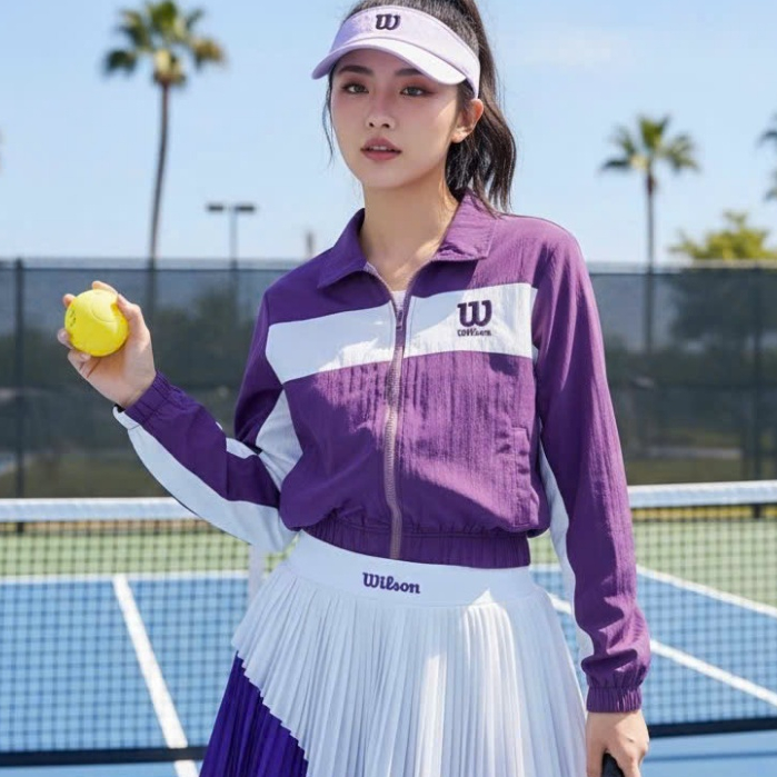 Áo thể thao nữ, Áo gió hai lớp Wil.son phối màu chơi Pickleball Golf Tennis Cầu lông siêu đẹp