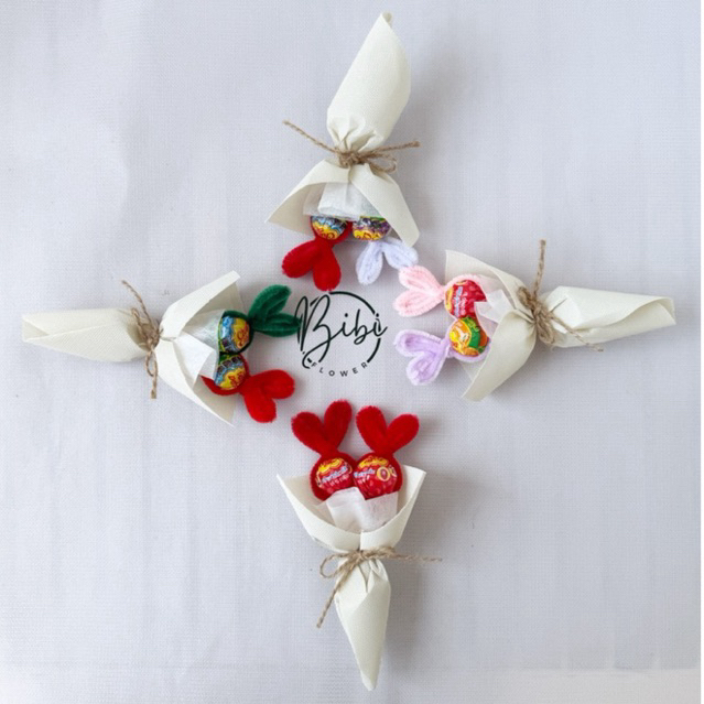 Hoa kẹo mút kẽm nhung couple chupa chup: N09 dùng làm quà tặng 8/3, 20/10, noel, giáng sinh, 14/2, valentine.
