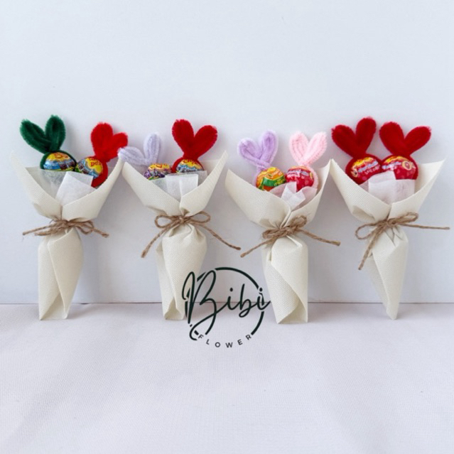 Hoa kẹo mút kẽm nhung couple chupa chup: N09 dùng làm quà tặng 8/3, 20/10, noel, giáng sinh, 14/2, valentine.