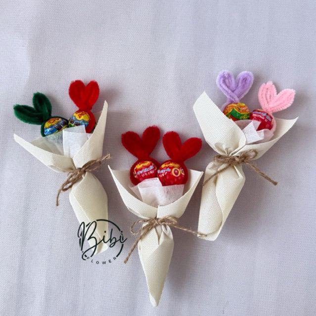 Hoa kẹo mút kẽm nhung couple chupa chup: N09 dùng làm quà tặng 8/3, 20/10, noel, giáng sinh, 14/2, valentine.