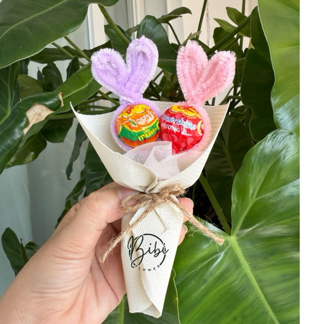 Hoa kẹo mút kẽm nhung couple chupa chup: N09 dùng làm quà tặng 8/3, 20/10, noel, giáng sinh, 14/2, valentine.