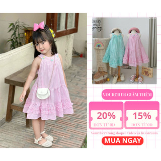 Đầm Bé Gái Cổ Yếm Đính Tulip AZD526 – Váy Thô Cotton Sọc Xinh Xắn Cao Cấp