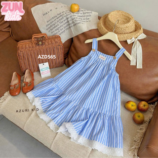 Váy Bé Gái Tila AZD565 Cotton Mềm Mịn – Váy Xòe Công Chúa Dây Vai Có Nút, Viền Ren Thêu