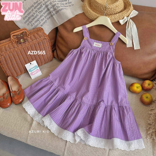 Váy Bé Gái Tila AZD565 Cotton Mềm Mịn – Váy Xòe Công Chúa Dây Vai Có Nút, Viền Ren Thêu
