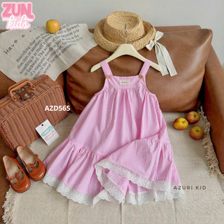 Váy Bé Gái Tila AZD565 Cotton Mềm Mịn – Váy Xòe Công Chúa Dây Vai Có Nút, Viền Ren Thêu