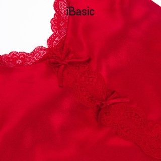 [SEASON OF LOVE] Đồ ngủ Bộ mặc nhà nữ 2 dây lụa satin phối ren iBasic gợi cảm màu đỏ HOMW058
