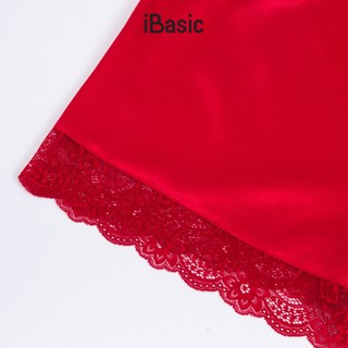 [SEASON OF LOVE] Đồ ngủ Bộ mặc nhà nữ 2 dây lụa satin phối ren iBasic gợi cảm màu đỏ HOMW058
