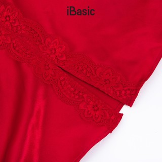 [SEASON OF LOVE] Đồ ngủ Bộ mặc nhà nữ 2 dây lụa satin phối ren iBasic gợi cảm màu đỏ HOMW058