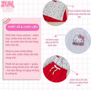 Đồ Bộ Bé Gái Thun Cotton Mềm Mịn In Hình Kitty Dễ Thương – Set Áo Quần Mùa Hè Cho Bé Từ 2-10 Tuổi