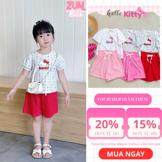 Đồ Bộ Bé Gái Thun Cotton Mềm Mịn In Hình Kitty Dễ Thương – Set Áo Quần Mùa Hè Cho Bé Từ 2-10 Tuổi