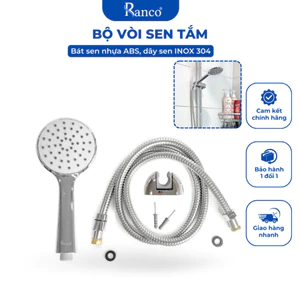 Bộ vòi hoa sen tắm RANCO đầu nhựa ABS 100mm cao cấp, dây inox 304 lõi đồng chống xoắn 1.5m KT - 641